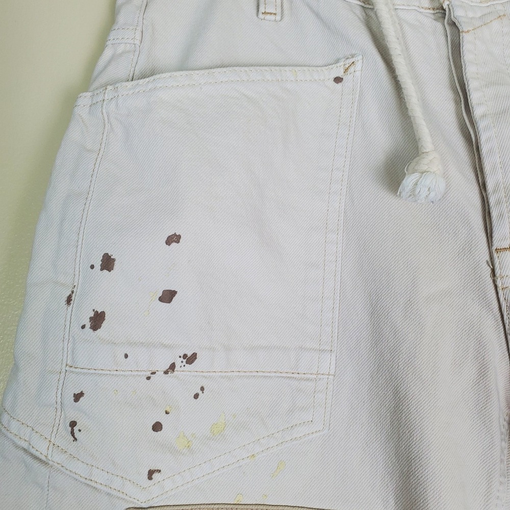 We The Free People Moxie Paint Splatter Barrel Jeans Cargo Utility 26 Ivory - Picture 4 of 14